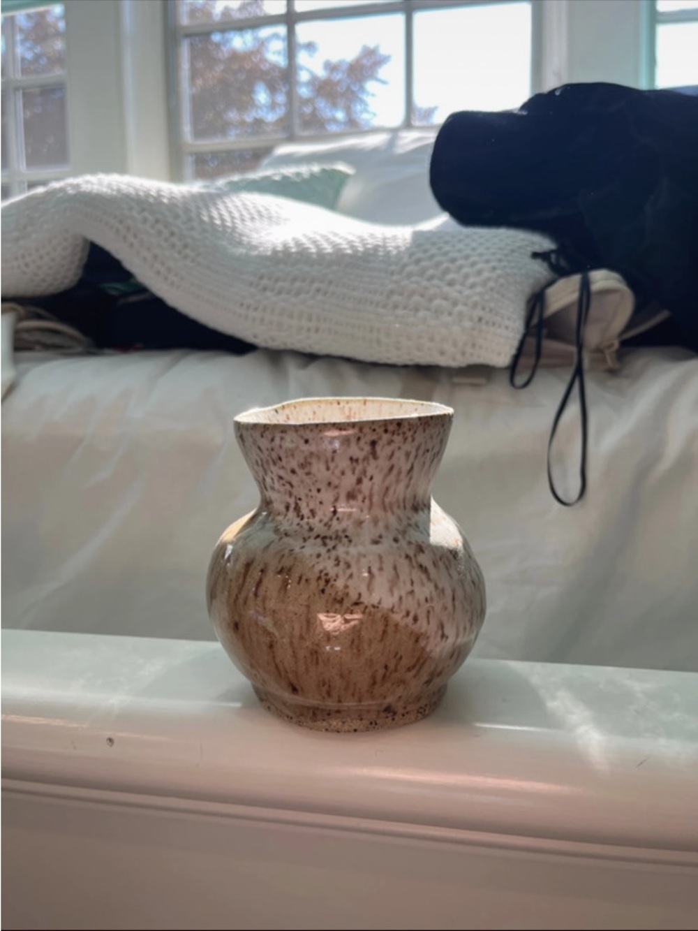 Handmade Speckled Tan Ceramic Vase - Neutral Accent